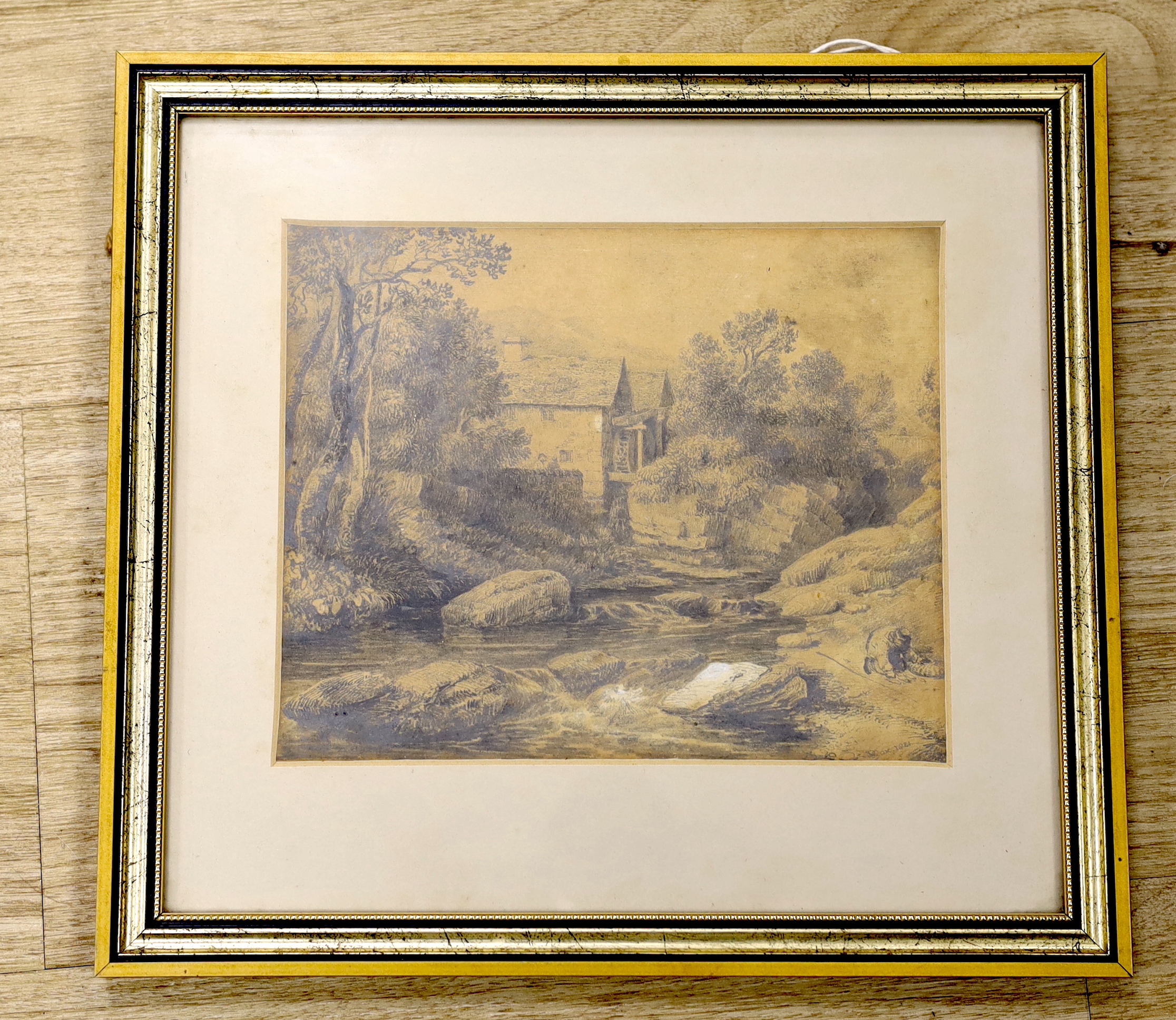 David Cox Jr. (1809-1885), pencil drawing, Figure before a watermill, signed and dated 1821, 17 x 21cm